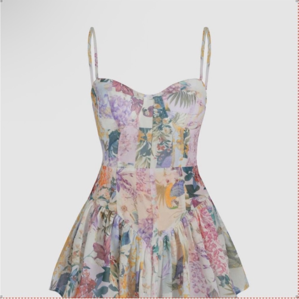 Cider Floral Patchwork Mini Dress in Pastel Multi